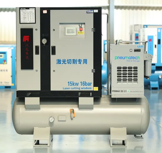 High Pressure All in One 22kw 30HP 15 16 Bar VSD Premanent Magne Electric Industrial Rotary Screw Air Compressor with Air Dryer 300L Tank for Laser Cutting